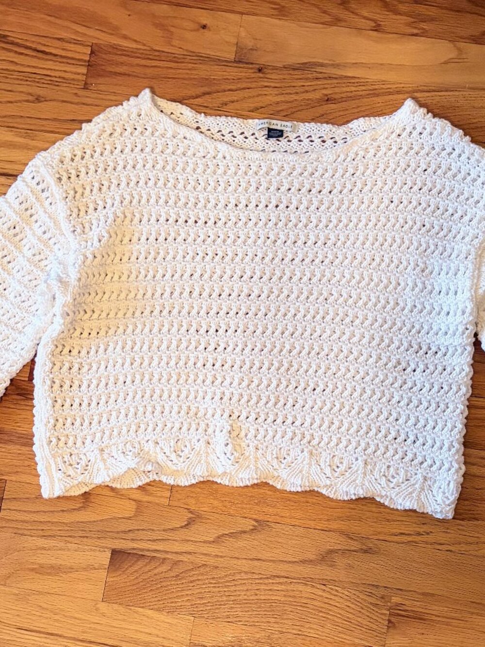 American Eagle Outfitters White Crochet Crewneck Sweater